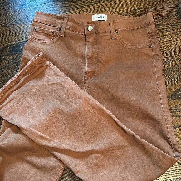 Pistola Lennon High Rise Cropped Coated Jeans in cognac brown - Picture 7 of 10